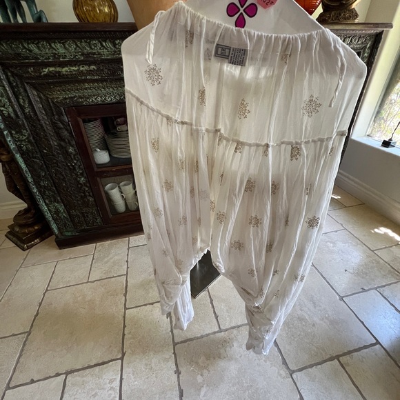 White & Gold Women's Indian Patiala Harem Pants - Picture 3 of 4